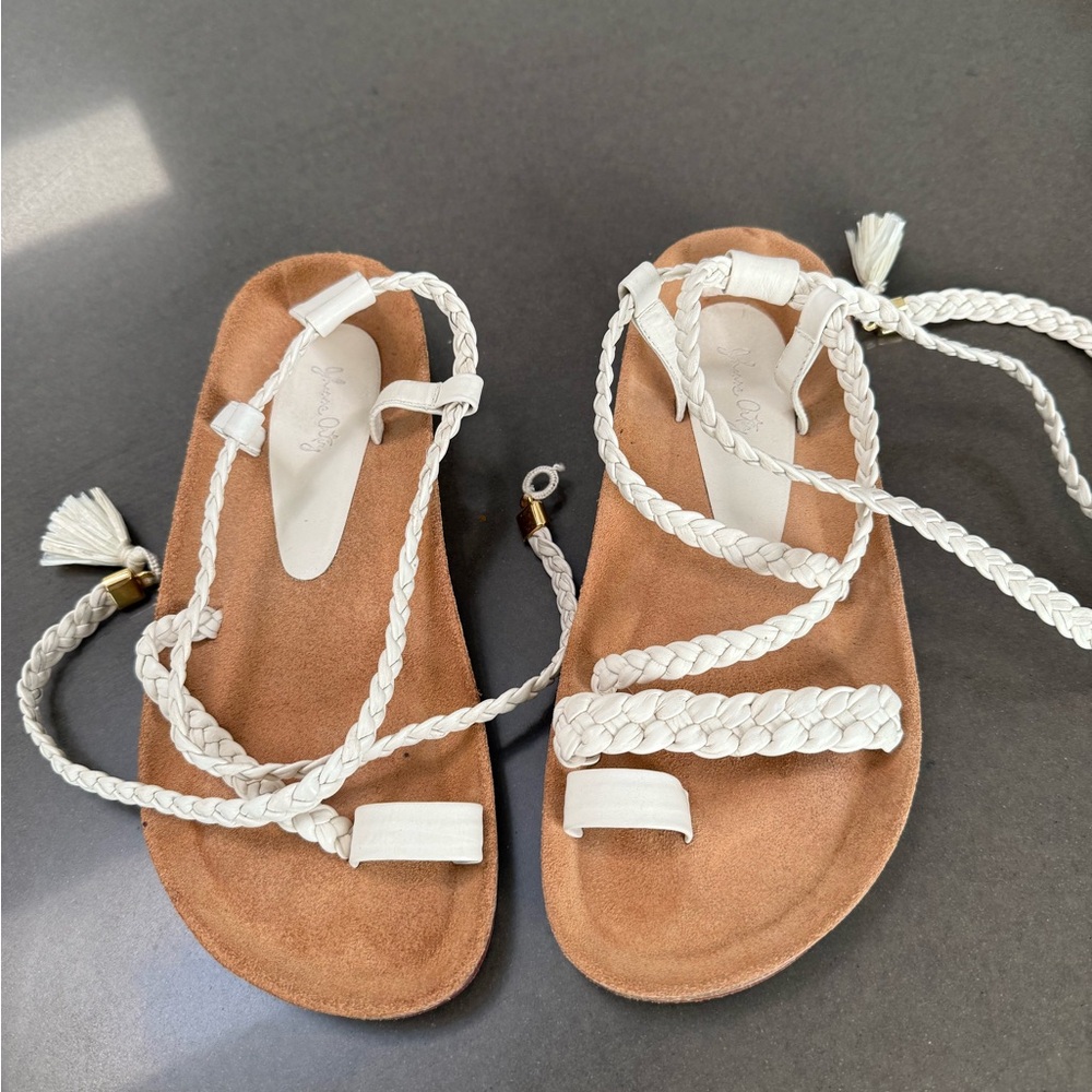 Johanna Ortiz Cream and Tan Braided Sandals